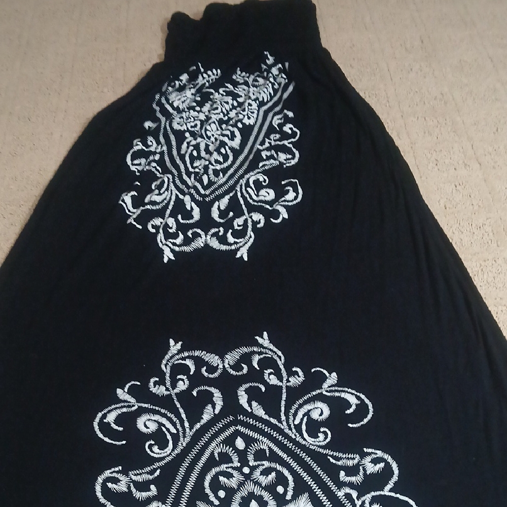 Black Maxi Dress with White Embroidery